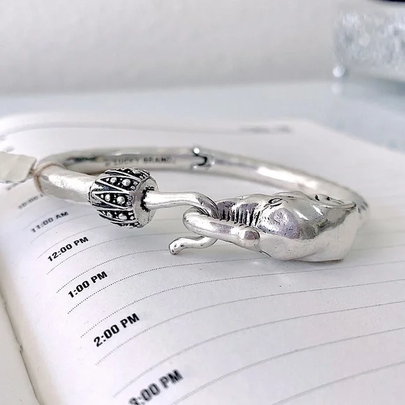 Lucky Brand Silver-tone Elephant Cuff Bangle Bracelet - Picture 10 of 12